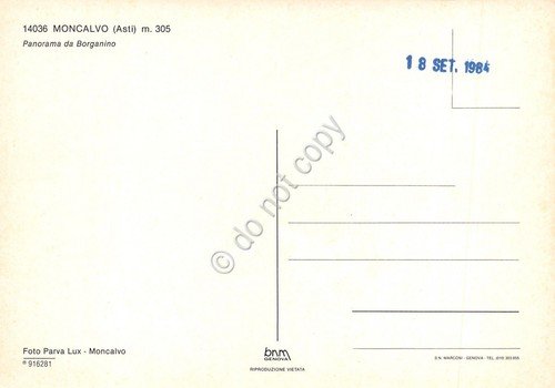 Cartolina Moncalvo Panorama da Borganino 1984