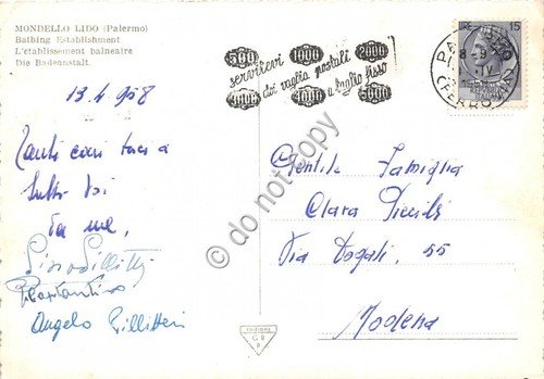 Cartolina Mondello Lido Stabilimento Balneare 1958