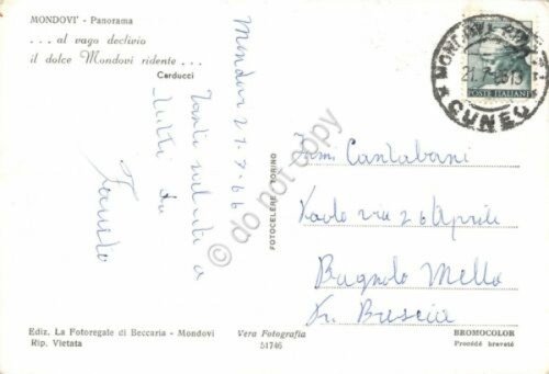 Cartolina Mondovì Panorama 1966 colorata al retro poesia Carducci | Immagine Gallery 2