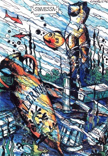 Cartolina Mondragone Sinuessa illustrata Falernum fondale marino umoristica 1990 | Immagine principale