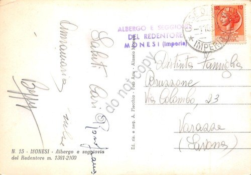 Cartolina Monesi Albergo e Seggiovia del Redentore Timbro Albergo 1956 | Immagine Gallery 2