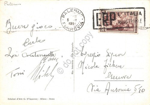 Cartolina Monreale Chiostro dei Benedettini fontana 1951 Timbro ERP