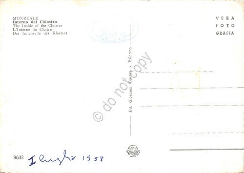 Cartolina Monreale Interno del Chiostro colonnato 1958 timbro al retro | Immagine Gallery 2