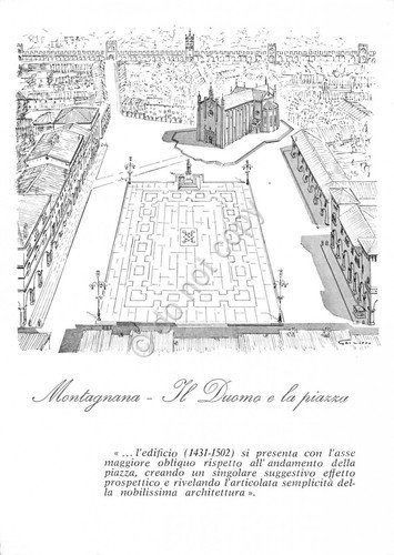 Cartolina Montagnana il Duomo e la piazza illustrata | Immagine Gallery 1