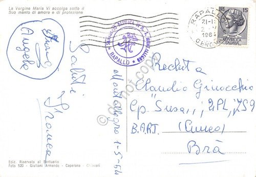 Cartolina Montallegro Santuario vedute 1964 Timbro Santuario (Genova)