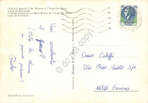 Cartolina Monte Bianco e Aiguille Noire viste da Entreves (Aosta) | Immagine Gallery 2