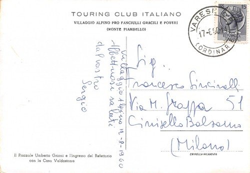 Cartolina Monte Piambello Villaggio Alpino pro fanciulli gracili poveri Touring | Immagine Gallery 2