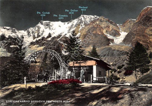 Cartolina Monte Rosa Stazione arrivo seggiovia animata colorata 1959 | Immagine Gallery 1