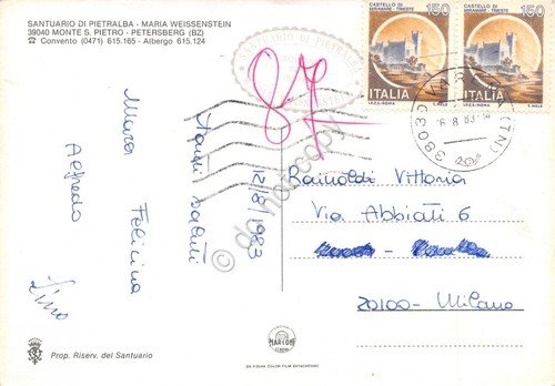 Cartolina Monte San Pietro Santuario Pietralba 1983