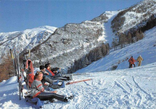 Cartolina Montecampione Il canalone animata sci sciatori 1985 | Immagine principale