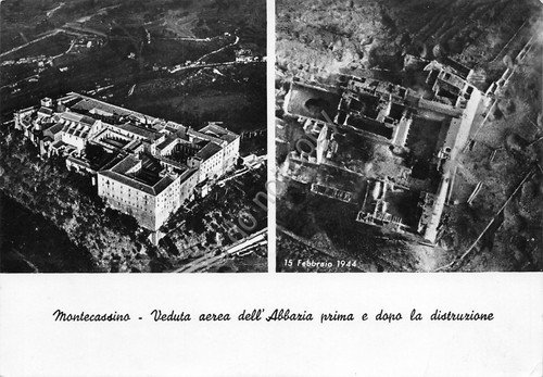 Cartolina Montecassino due vedute aeree prima e dopo la distruzione … | Immagine principale
