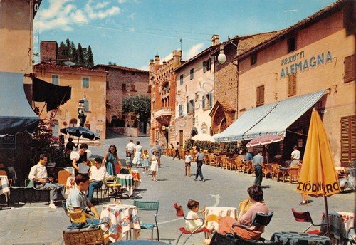 Cartolina Montecatini Alto Piazza Giusti ALEMAGNA bar animata anni '80