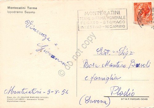 Cartolina Montecatini Terme Ippodromo Sesana cavalli in corsa fantini1954 timbro | Immagine Gallery 2