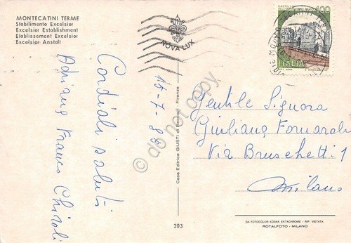 Cartolina Montecatini Terme Stabilimento Excelsior 1985 (Pistoia)