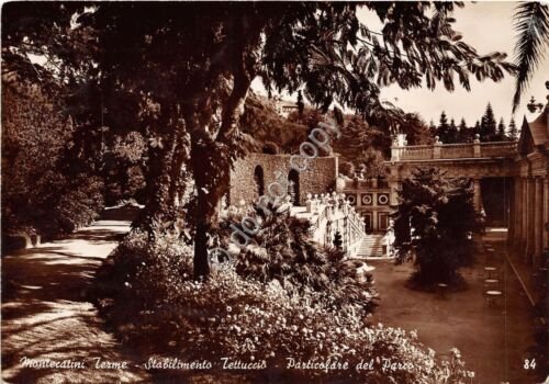 Cartolina Montecatini Terme Stabilimento Tettuccio giardino 1950 (Pistoia)