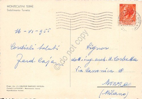 Cartolina Montecatini Terme Stabilimento Torretta 1955