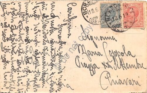 Cartolina Montemoggio panorama con fiume e pascolo Poesia Pascoli 1919