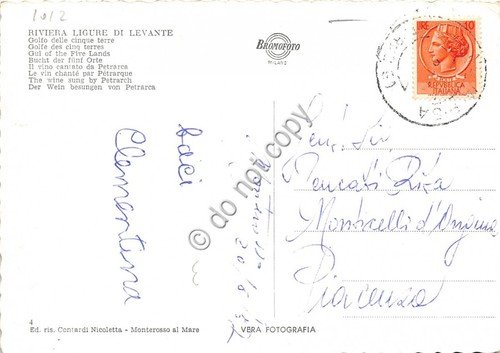 Cartolina Monterosso al Mare Spiaggia di Fegina dall'alto 1952