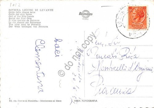 Cartolina Monterosso al Mare Spiaggia di Fegina dall'alto 1952