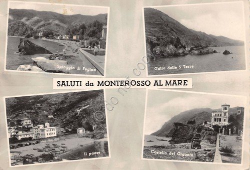 Cartolina Monterosso al Mare vedute varie spiaggia e paese 1954 | Immagine principale