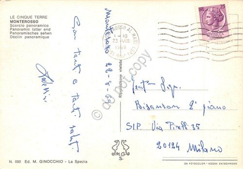 Cartolina Monterosso panorama dall'alto spiaggia animata 1969 (La Spezia) | Immagine Gallery 2