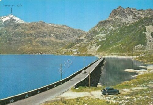 Cartolina Montespluga strada auto d'epoca