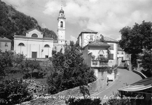 Cartolina Montoggio Frazione Taverna Chiesa parrocchiale via del paese 1966