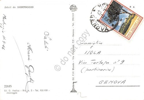 Cartolina Montoggio Frazione Taverna Chiesa parrocchiale via del paese 1966