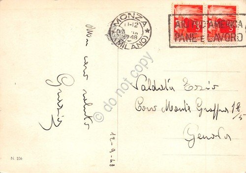 Cartolina Monza Arengario timbro a targhetta Aiuti d'America pane e … | Immagine principale