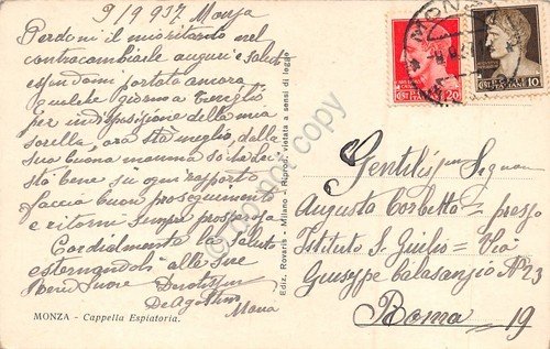 Cartolina Monza Cappella Espiatoria 1937 | Immagine Gallery 2