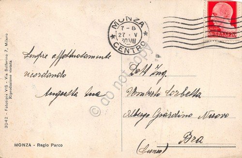 Cartolina Monza Regio parco 1930 | Immagine Gallery 2
