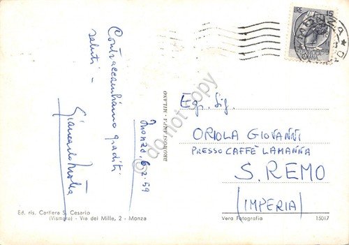 Cartolina Monza Villa Reale 1959 (Milano)