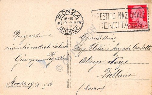 Cartolina Monza Villa Reale Lato Est 1936 grinza (Milano) | Immagine Gallery 2