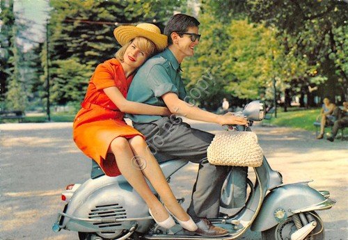 Cartolina Moto Motorini Vesta Piaggio e coppia di ragazzi Ed. … | Immagine principale