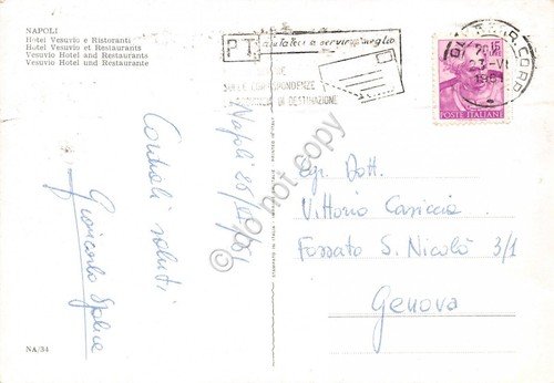 Cartolina Napoli Hotel Vesuvio Ristoranti 1961