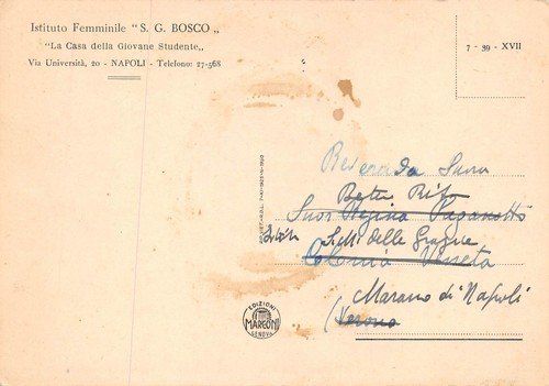 Cartolina Napoli Istituto S.G.Bosco Casa della giovane studente porticato 1939