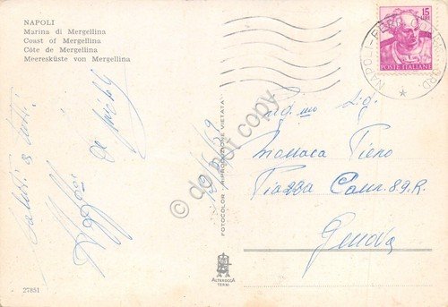 Cartolina Napoli Marina di Mergellina barche pescatori 1969