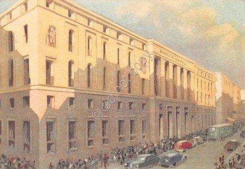 Cartolina Napoli Palazzo Banco di Napoli Via Roma 1958 illustrata