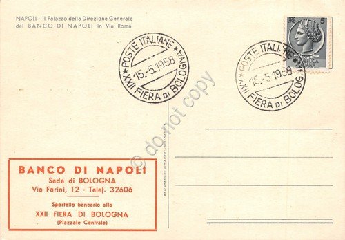 Cartolina Napoli Palazzo Banco di Napoli Via Roma 1958 illustrata