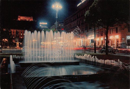 Cartolina Napoli Piazza Municipio Alitalia Hotel Mediterraneo Notte edizioni SAR | Immagine principale