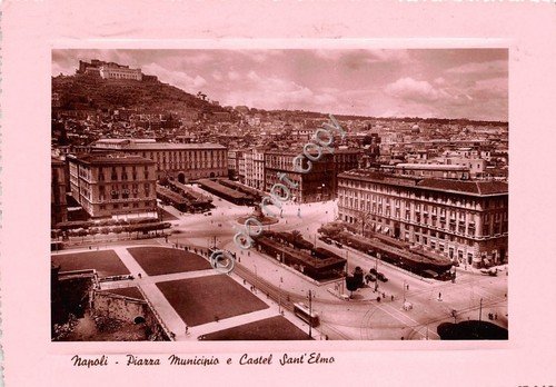 Cartolina Napoli Piazza Municipio Castel Sant' Elmo anni '50