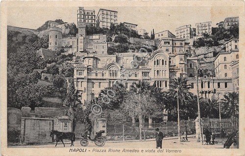Cartolina Napoli Piazza Rione Amedeo Vomero animata carrozza 1931