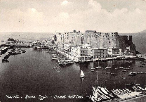Cartolina Napoli Santa Lucia Castel dell'Ovo panorama dall'alto con barche …