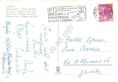 Cartolina Napoli Santa Lucia Castel dell'Ovo panorama dall'alto con barche …
