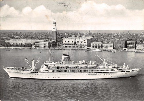 Cartolina Nave Ausonia Adriatica Navigazione Timbro SNIA Viscosa segnata 1958 | Immagine principale
