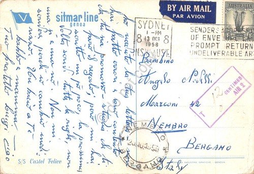 Cartolina Nave Castel Felice Simar Line Timbro Sydney 1958 | Immagine Gallery 2