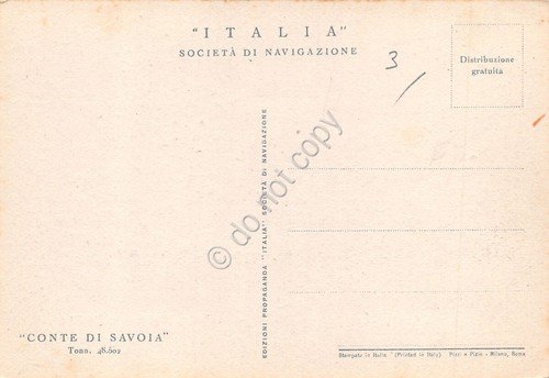 Cartolina Nave Conte di Savoia Italia Navigazione