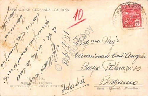 Cartolina Nave Duilio Mediterraneo Sud America Expresso 1931