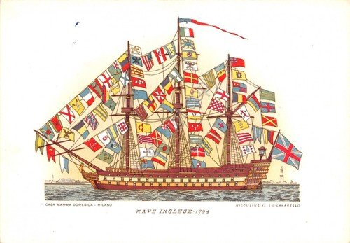 Cartolina Nave Inglese 1794 illustrata Serie 3 Storia della nave