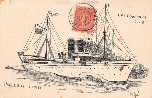 Cartolina Nave Les Courriers Serie B Paquebot Post 1906 timbro …